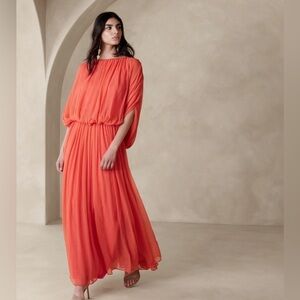NWT! Banana Republic Solar Orange Aveline Crinkle Silk Maxi Dress -Multiple
